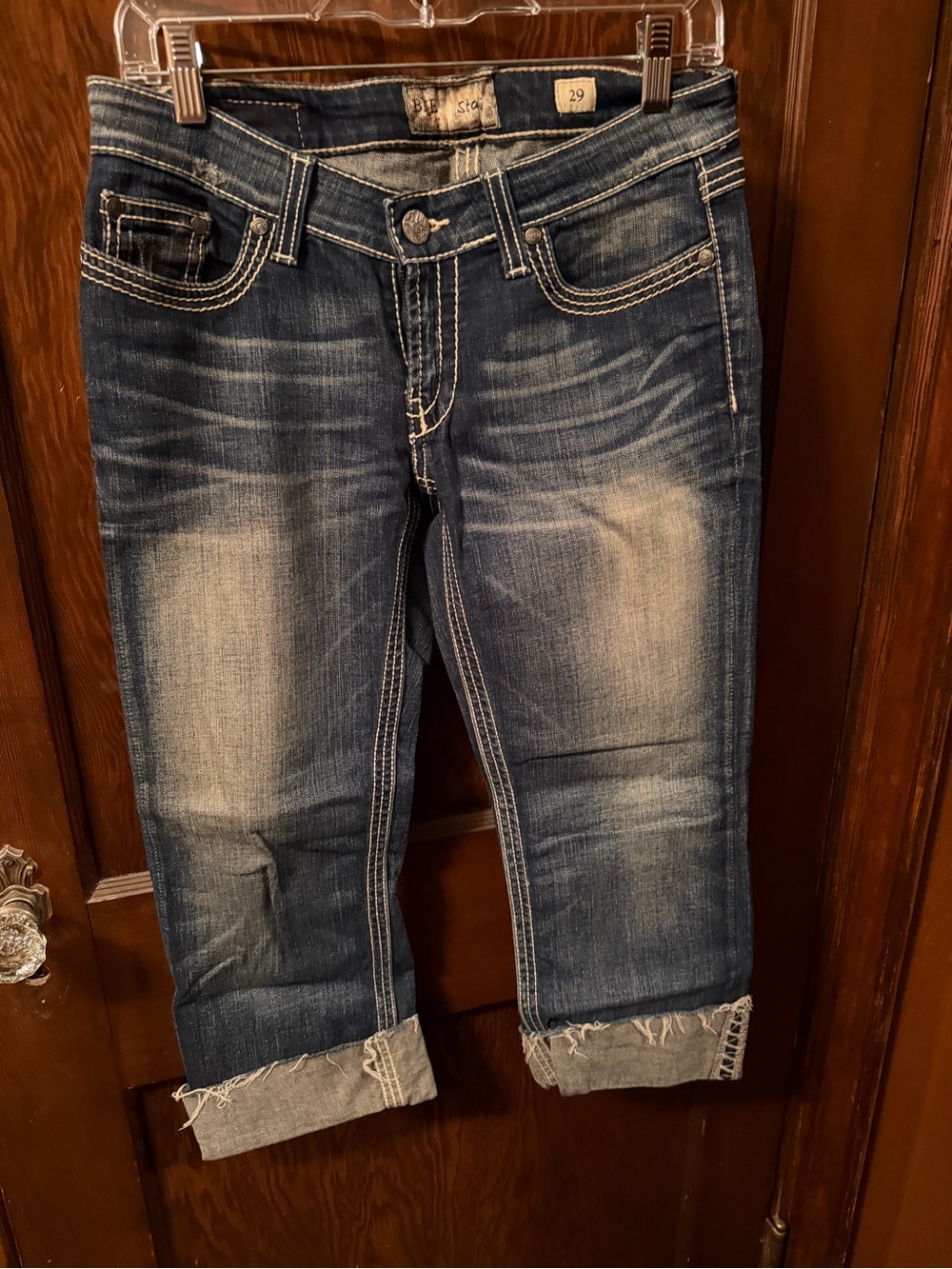 BKE Dark Blue Cropped Distressed Jeans
